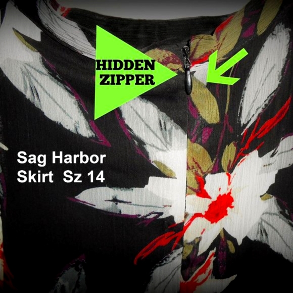 Floral Print Slenderizing Black Lined Skirt - Picture 5 of 9